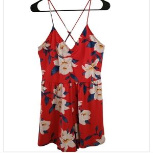 Heart&Hips Floral Red Coral Strappy Romper-Size L